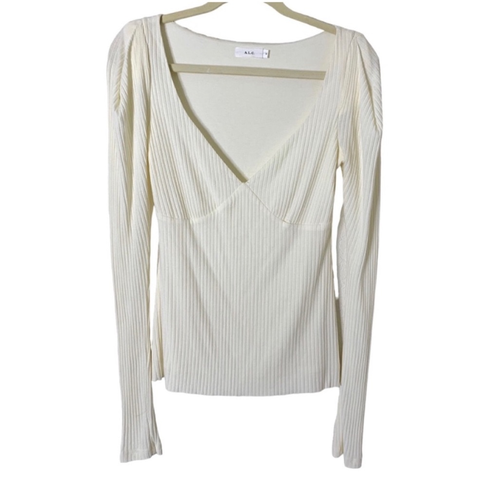 A.L.C. Cream Colored Ribbed Small Casual Sweetheart Comfy Quiet Luxury Top